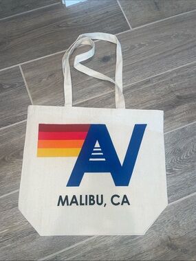 Aviator Nation Malibu, CA Canvas Tote Bag with Blue Logo and Sunset Stripe